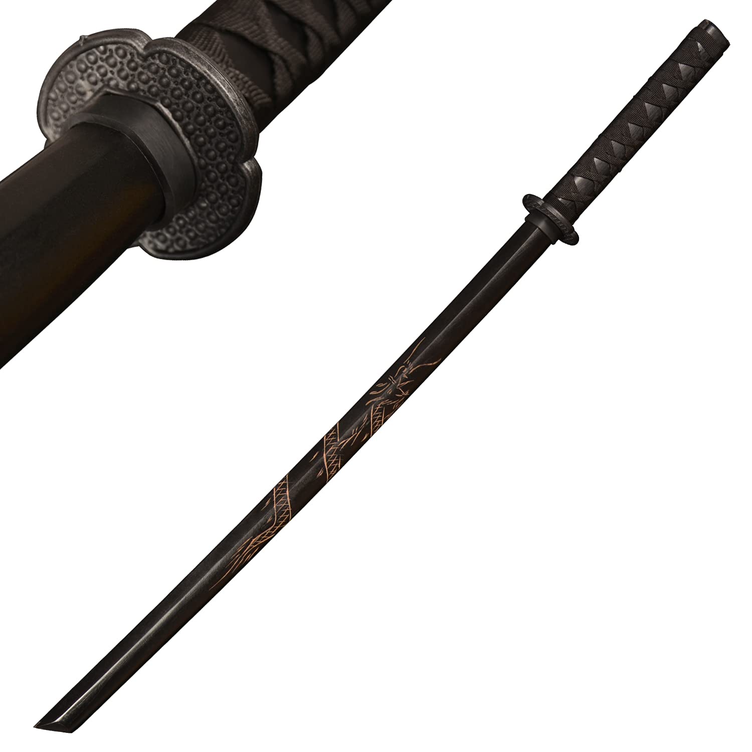 LQZJG Wooden Sword Training Sword Practice Black Carving Dragon Pattern 39 inches