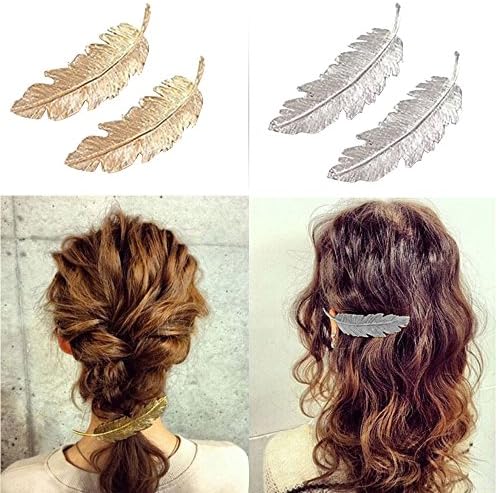Hair Clip, 4pcs Girl Leaf Feather Design Punk Hair Clip Pin Claw Barrettes Accessories for Women