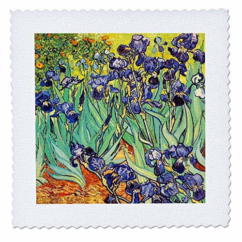 3dRose qs_155630_2 Irises by Vincent Van Gogh 1889 Purple Flowers Iris Garden Copy of Famous Painting by The Master Quilt Square, 6 by 6