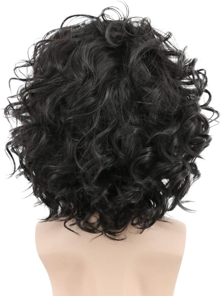 Karlery Mens Black Short Curly Fluffy Wig Halloween Cosplay Party Costume Wig - Image 3