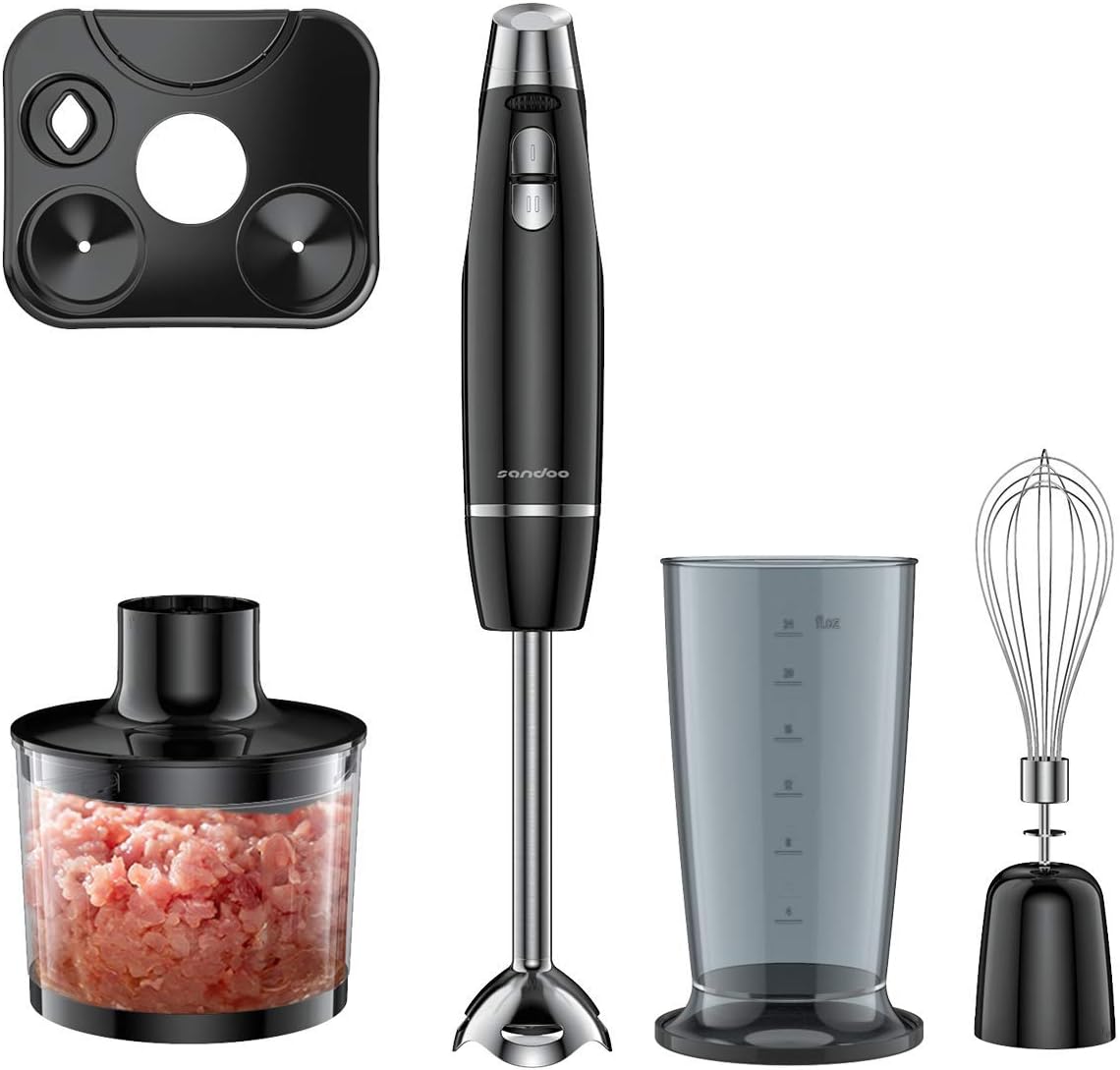 Amazon Sandoo ハンドブレンダー 収納デザイン 1台5役 きざむ 混ぜる つぶす 砕く 泡立てる 調理器具 収納便利 時短 離乳食 飛び散り防止 フードプロセッサー 自由にスピード調節 600ｗ お手入れ簡単 メーカー一年間保証 Bl3385 Sandoo ハンド