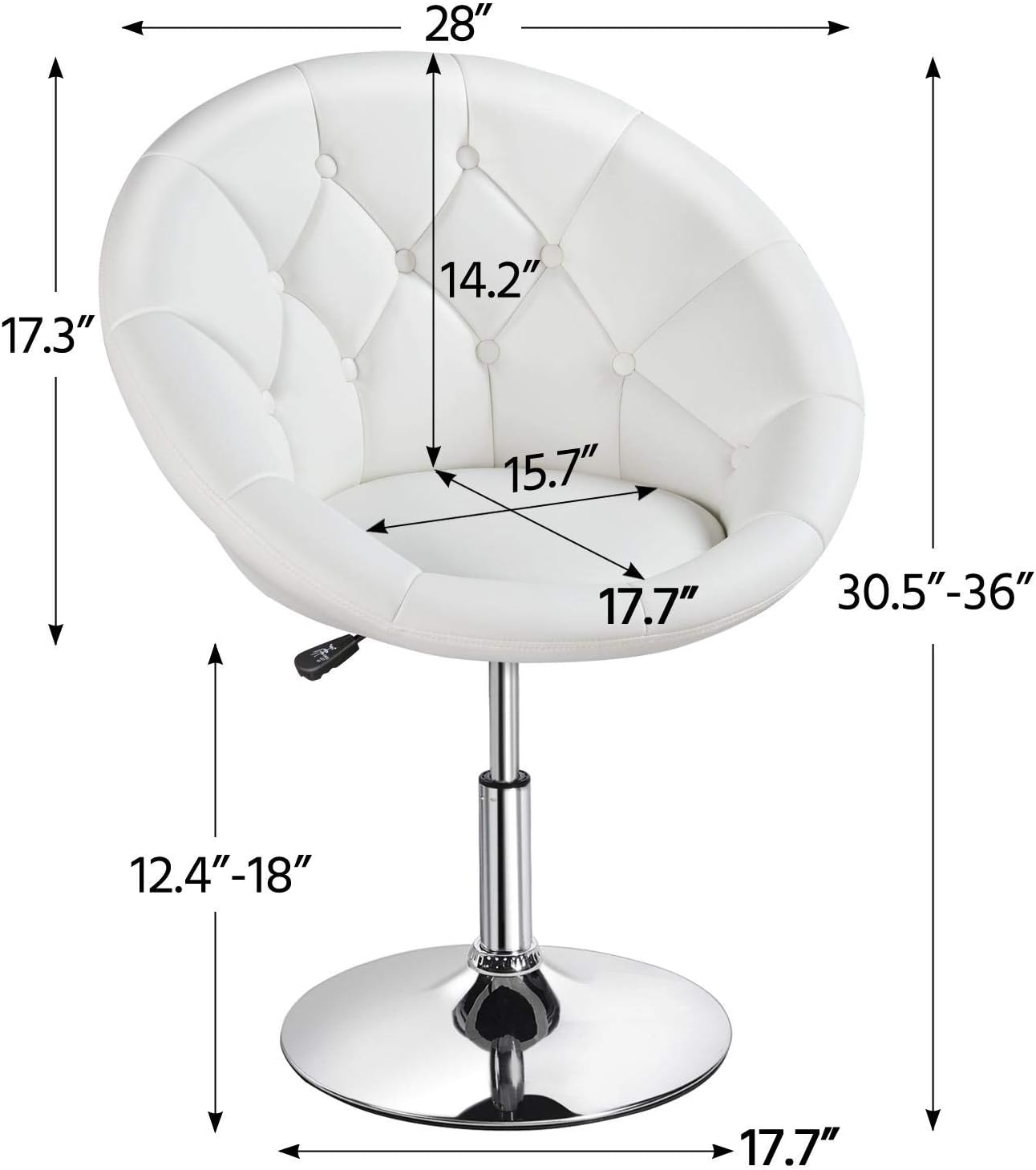 YAHEETECH Adjustable Modern Round Tufted Back Chair Tilt Swivel Chair Vanity Chair Barstool Lounge Pub Bar,White: Furniture & Decor