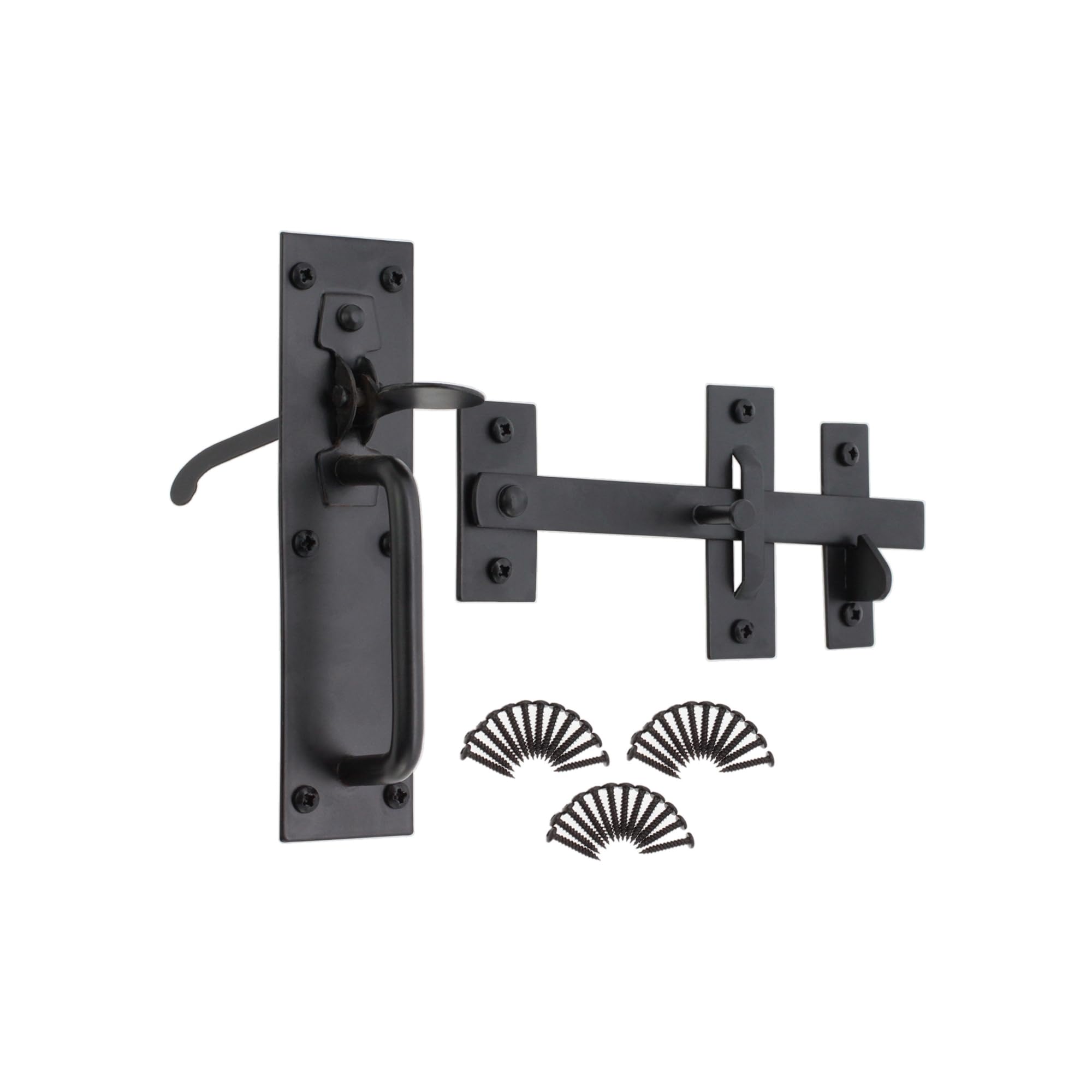 Infinity Decor 7” Heavy Duty Iron Suffolk Door/Gate Latch Catch Lock Set with Thumb Piece for Security in Epoxy Black Finish for Outdoor Use