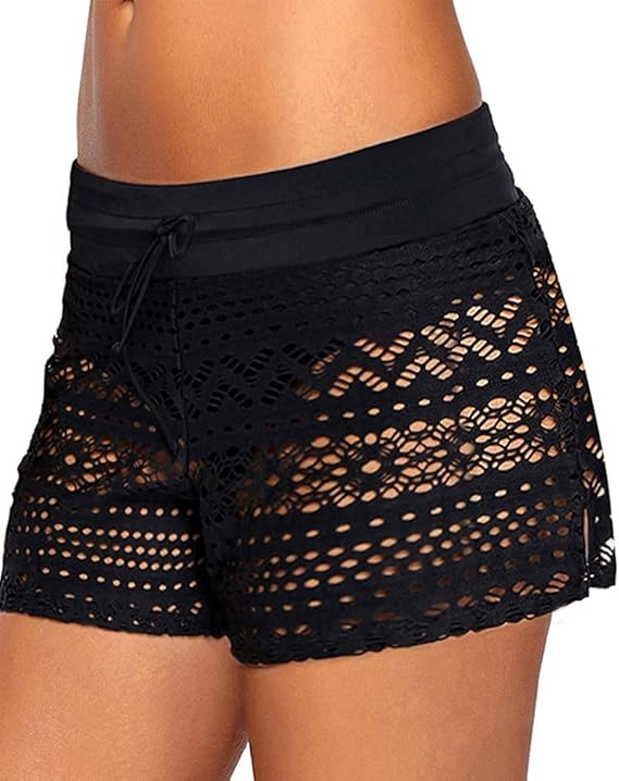 Ladies Swim Skirt, High Waist Lace Swim Shorts Bikini Bottom Dirty