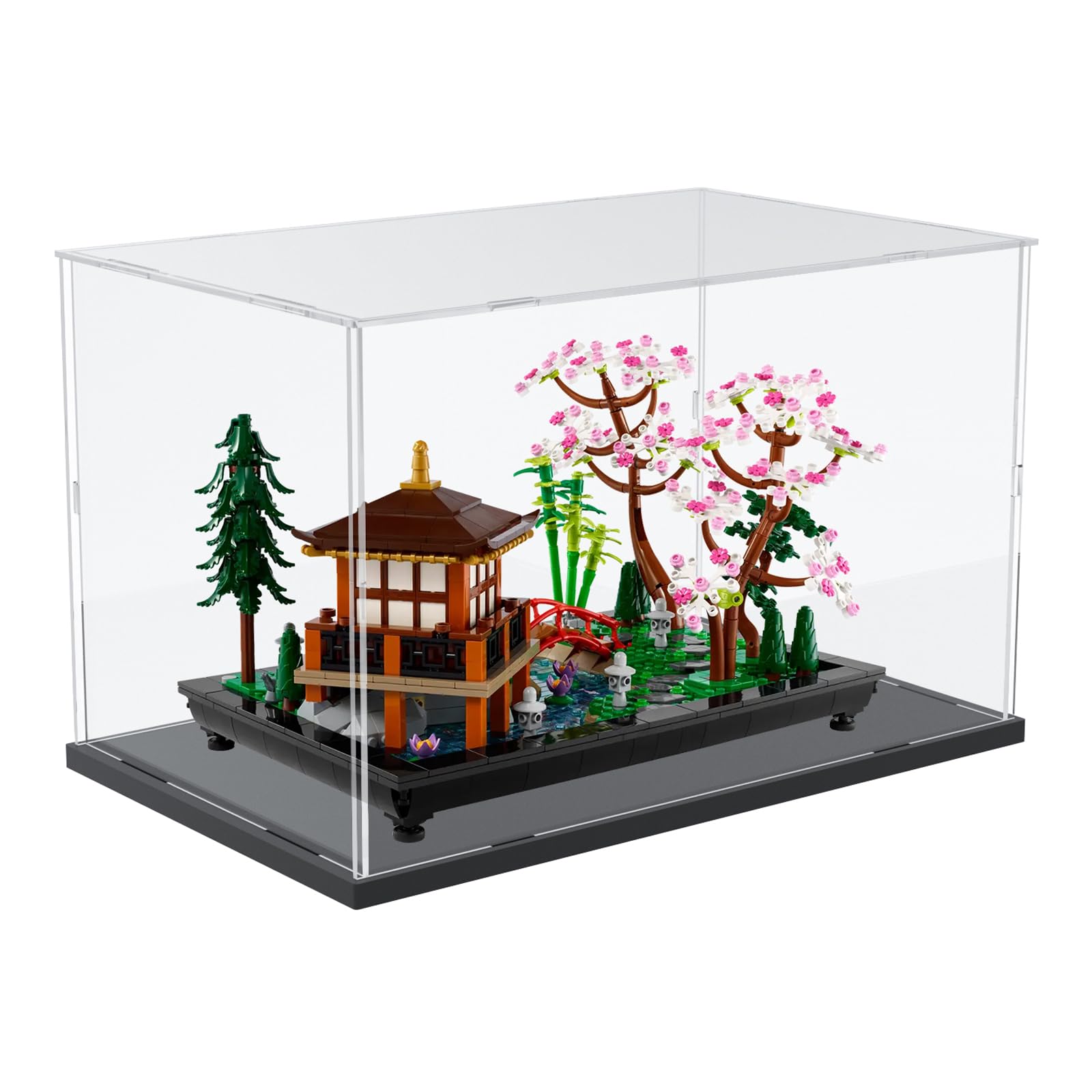 Nynelly Acrylic Display Case for Lego Tranquil Garden 10315 for Lego Ducati 42107 Vespa 10298 Models Figures - Assemble Dustproof Thickened Clear Display Box Cabinet (Black, 40x25x25 cm)