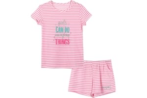 Cozchique Summer Pajamas for Girls – Stripe & Glittering Heart PJS Pal Cute Jammies Set Big Kids Size 6-16