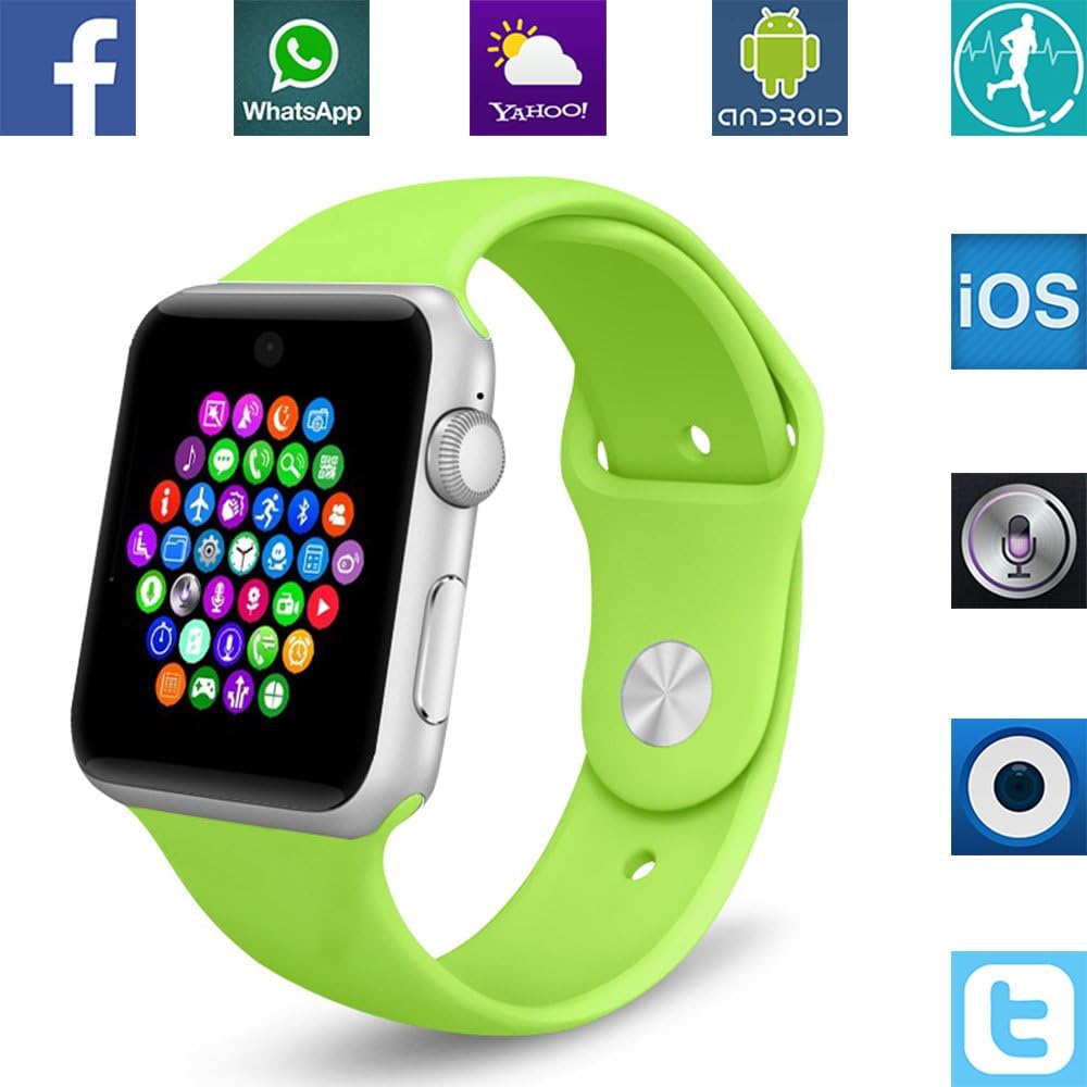 Banaus® BS19 Newest SmartWatch with Bluetooth 4.0 Support SIM Watch Phone for Android Samsung Galaxy S4/S5/S6/S7/Note3/Note4/Note5/Note6 HTC Sony LG Xiaomi Huawei ZUK and iPhone SE/6S/7/8/8 Plus Green
