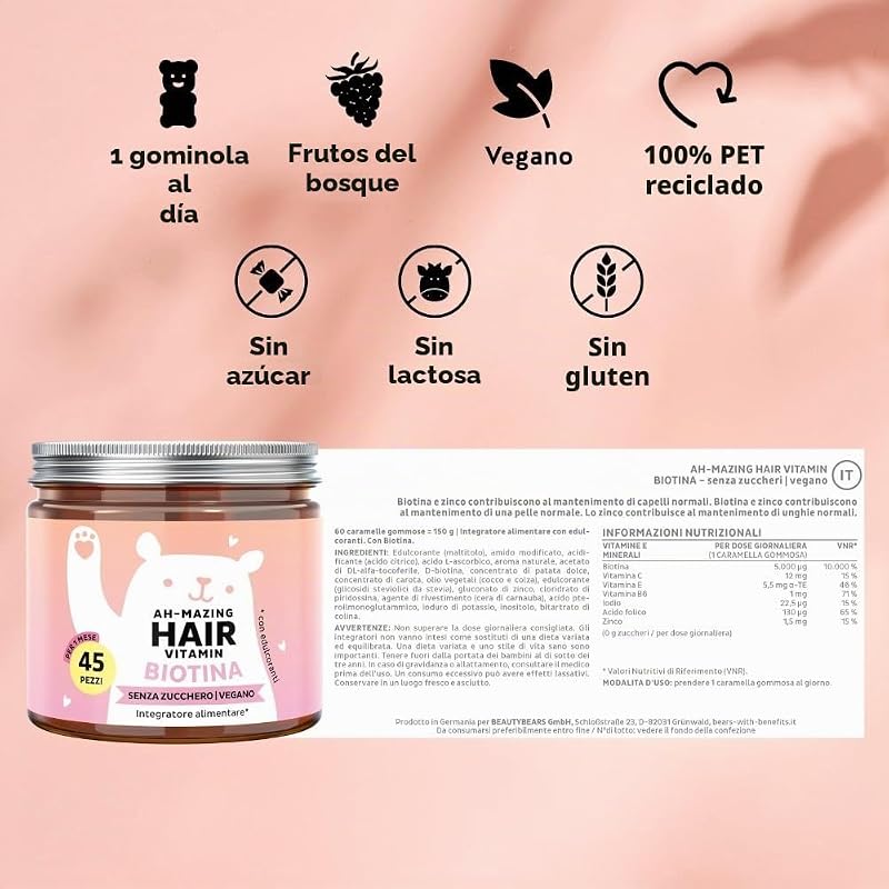 - Ah-mazing Hair Vitamin Biotina para cabello fuerte 45 ositos gomosos sin azúcar - 987492752 — foto 4 de 6