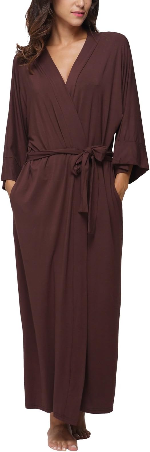 Women's Soft Cotton Wrap Robe Pure Color Long Bathrobe Nightgown Sleepwear