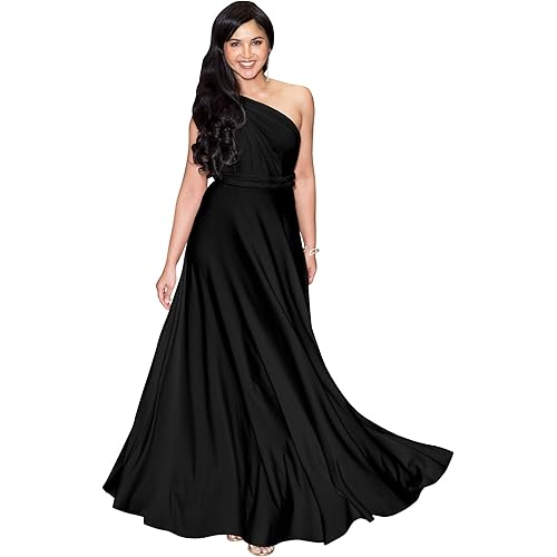 KOH KOH Womens Long Bridesmaid One Shoulder Convertible Wrap Cocktail Maxi Dress
