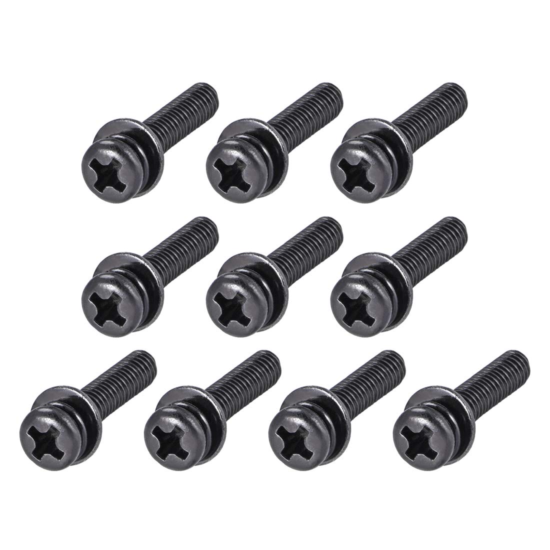sourcing map M4 x 40mm Carbon Steel Phillips Pan Head Machine Screws Bolts Combine with Spring Washer and Plain Washers 10pcs
