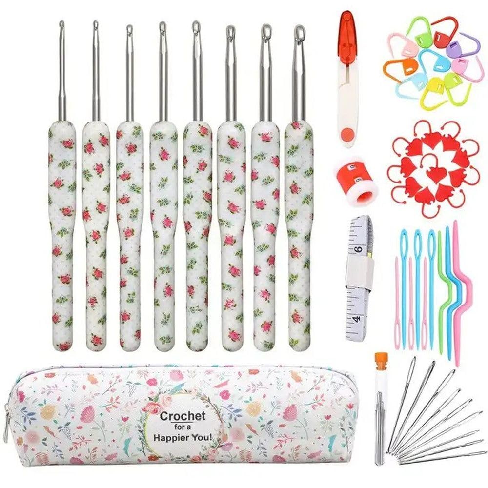Crochet Kits for Beginners Adults | 8 PCS Crochet Hook Set | Crochet Gift | 2.5-6mm Crochet Hooks with Case (White Flowers)