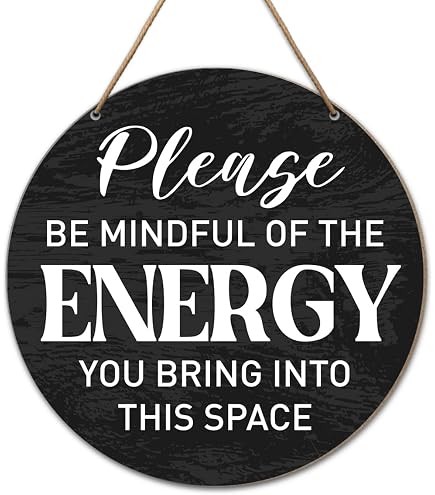 Please Be Mindful Of The Energy Wood Sign - 6x12 Inch Rustic Wall Decor With Jute Rope - View #2