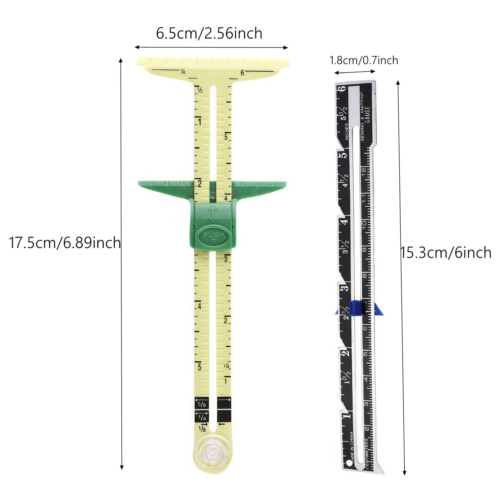 Sewing Gauge Measuring Tool Set 5-in-1 T-Shaped Sliding Gauge Ruler Fabric Quilting Ruler (2 Pieces)