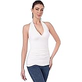 AmélieBoutik Women Halter V Neck Crossover Empire Waist Ruched Sides Sleeveless Blouse Top