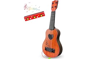 HHOBBY STARS Kids Guitar Musical Toy Ukulele Classical Instrument(Brown),with Extra Harmonica 16 Holes
