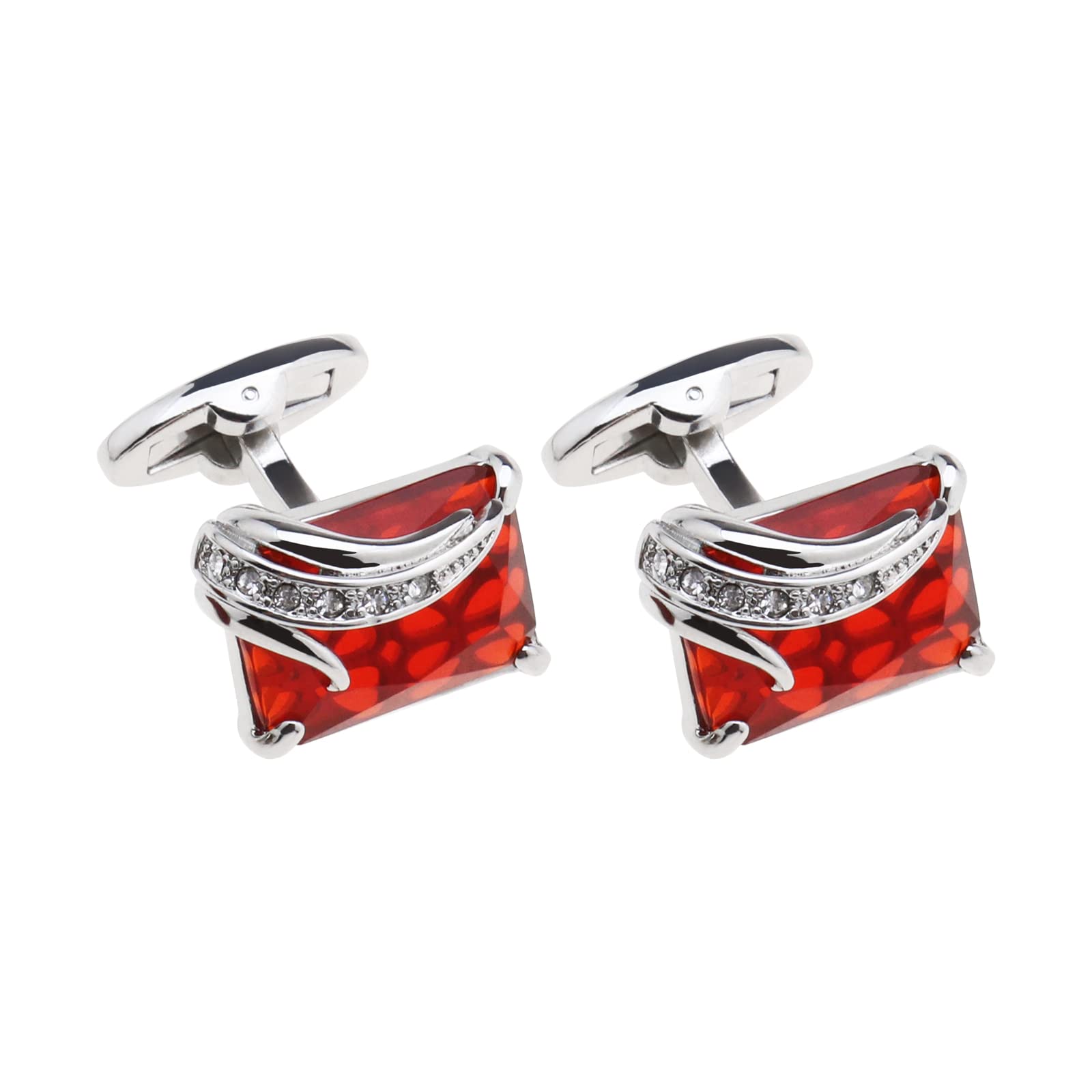 OTOTEC Pair of Red Crystal Cufflinks Fashion Classic Shirt Cufflinks Sleeve Cuff Link Jewelry Delicate Gift for Men Father Groom Clothing Decoration Accessories