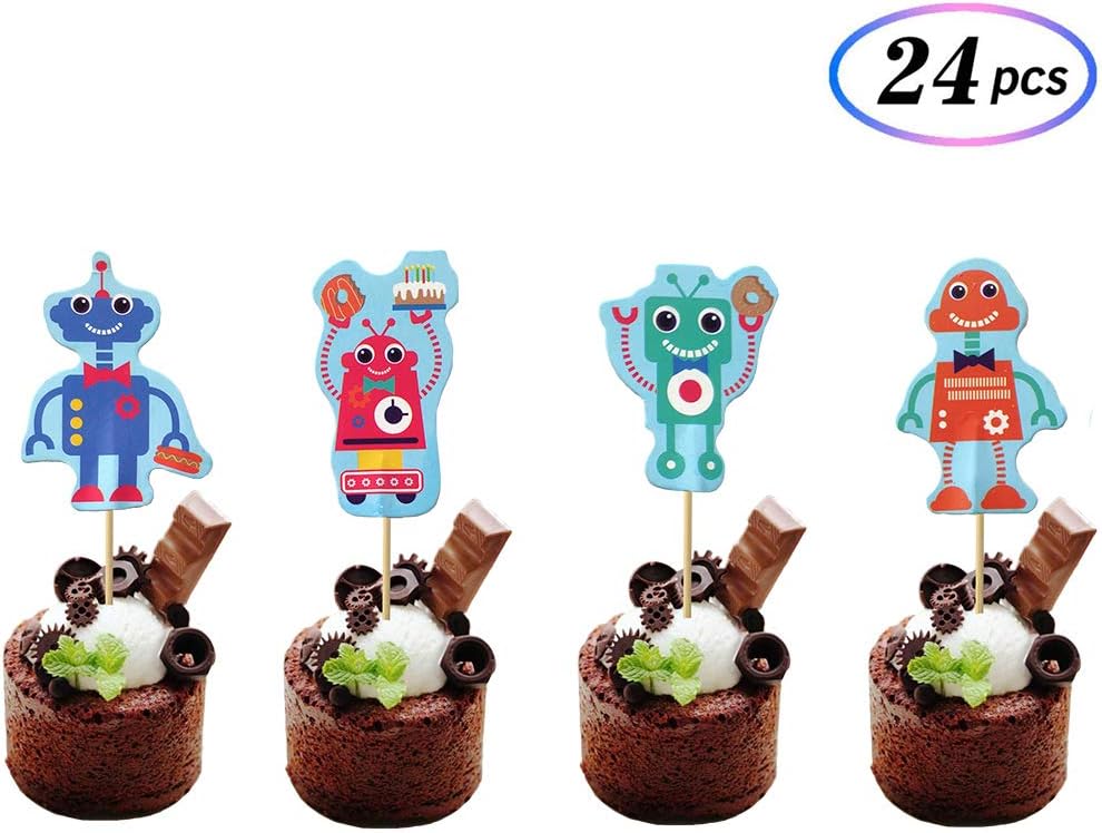 24Pcs Robots Cupcake Toppers - Robot Birthday Party - Baby Birthday Party - Robot Party Decorations -By Maydolbone