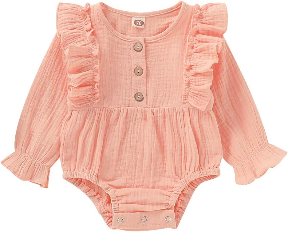 Newborn Baby Girl Romper Ruffle Long Sleeve Bodysuit Cotton Linen One Piece Jumpsuit Infant Fall Outfits Clothes