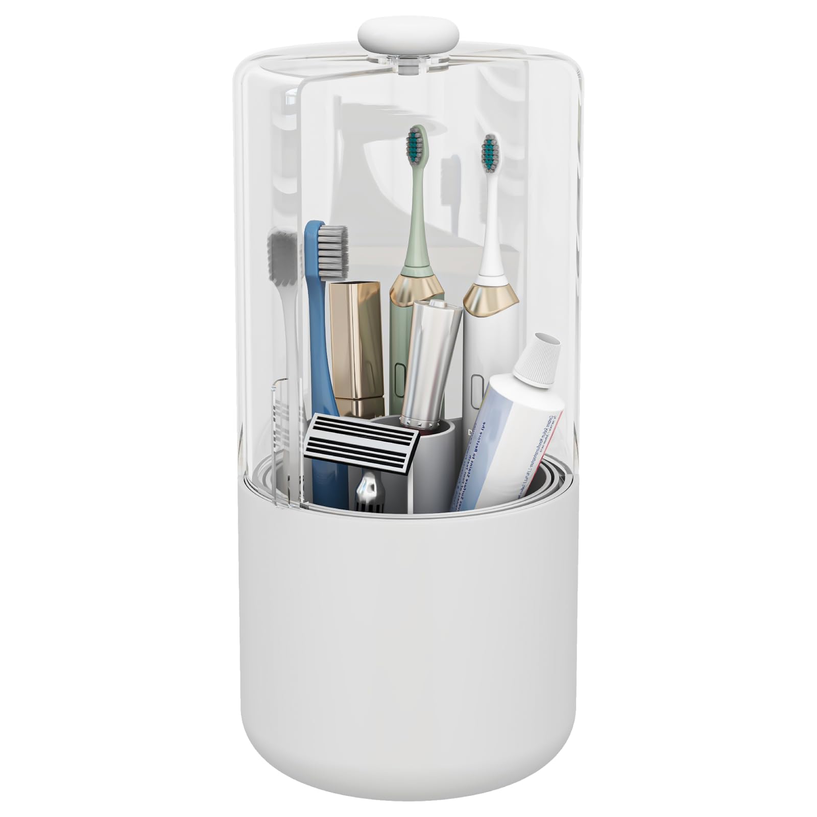 Photo 1 of YOOLENS Toothbrush Holder with Cover 360 Rotating 4 Compartments Bathroom Toothpaste Electric Toothbrush Organizer, White