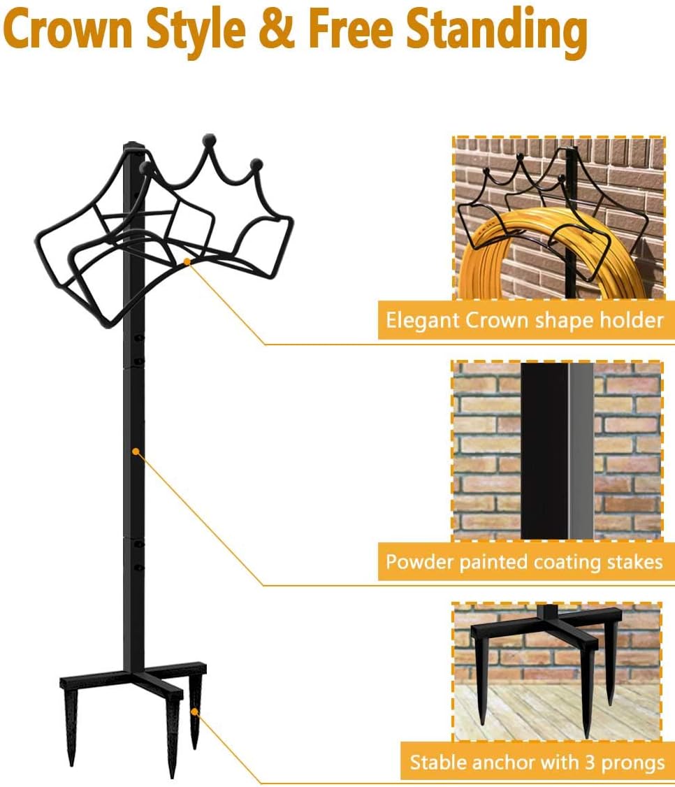 Garbuildman Freestanding Garden Hose Stand Holder - Metal Water Pipe Reel Rack for Outdoor, Shiny Black : Garden & Outdoor