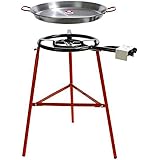 Garcima Tabarca Paella Pan Set with Burner, 20 Inch Carbon Steel Outdoor Pan and Reinforced Legs Imported from Spain (14 Serv