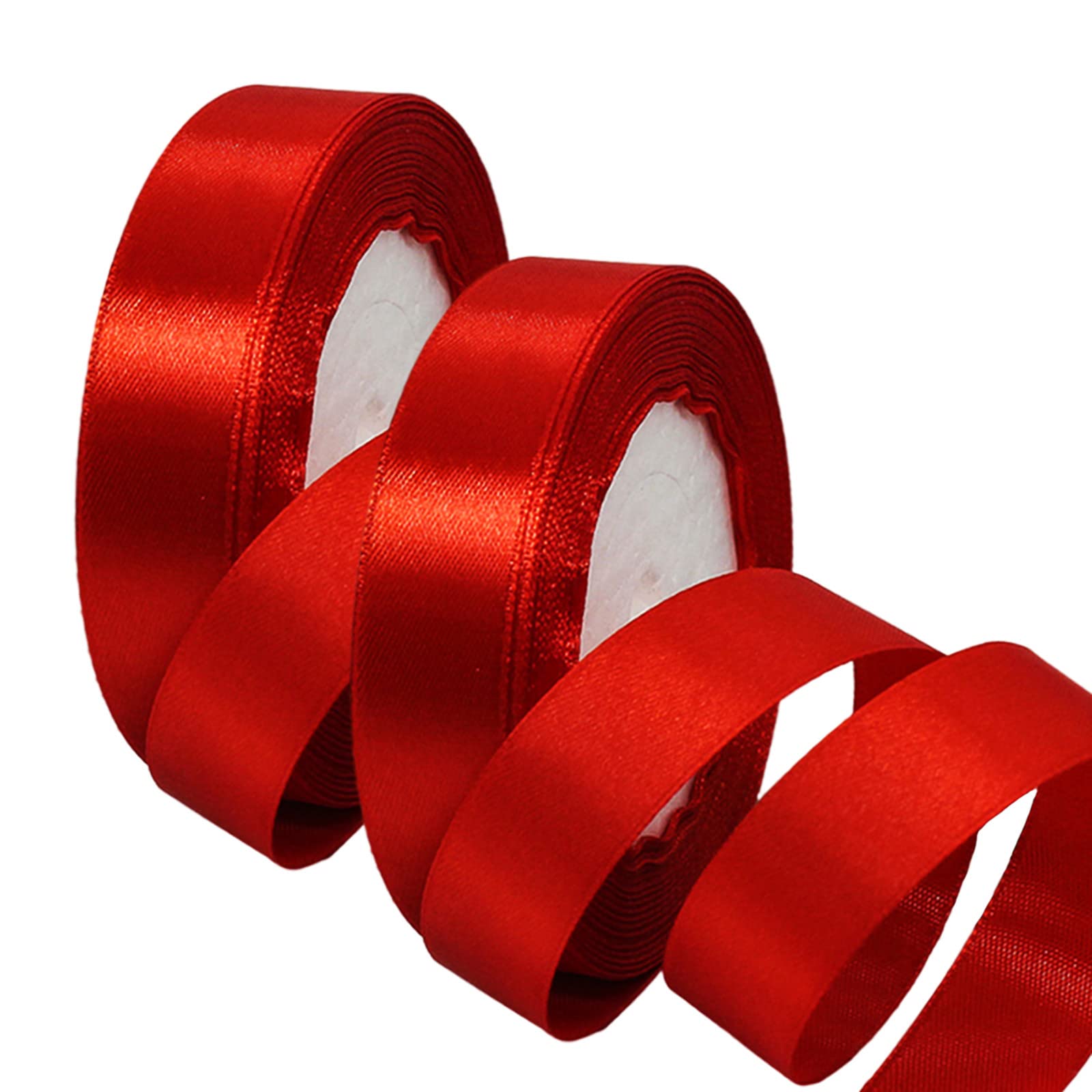 2 x 20mm Wide Red Ribbon Thick Christmas Ribbon for Gift Wrapping 22m, 4/5 inch Thick Red Satin Ribbon for Christmas Wedding Xmas Cake Gift Wrapping Hair Bow Bouquet Crafts Decorations
