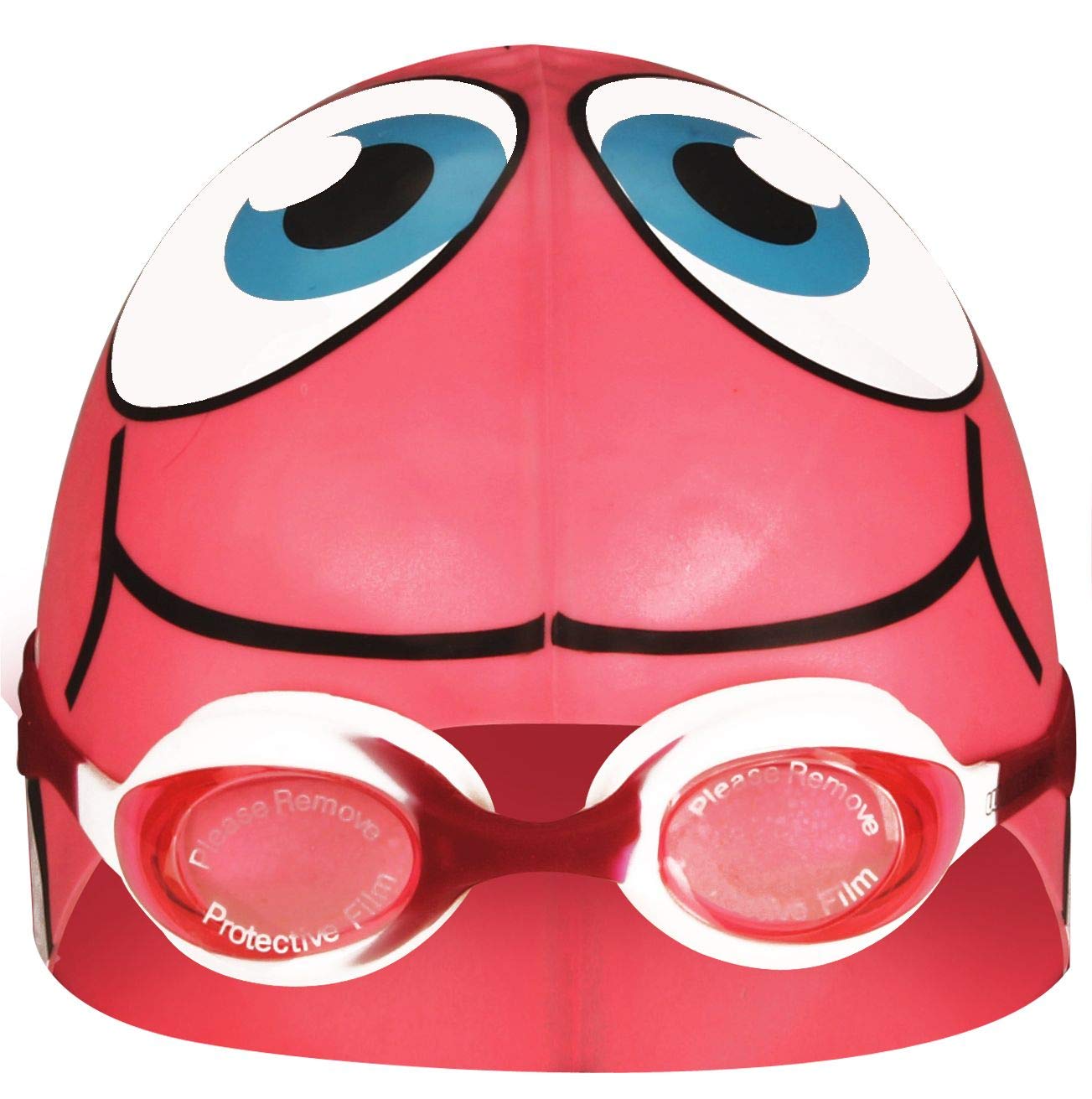 Schreuders Sport Waimea 88DU Swimming Fish Cap With Swimming Goggles - Fuchsia/White/Black/Light blue, One Size