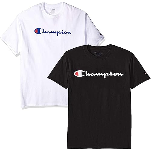 Champion Men's Classic Jersey Script T Shirt -3 Piece Bundle Includes 2 Shirts Free BE Bold Gym Tote Bag Genie Outlet