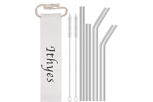 Ithyes 8 Pack Reusable Metal Straws Long Stainless Steel Straws Drinking Straw for 20/30 oz Tumblers with Travel Case & 2 Cle