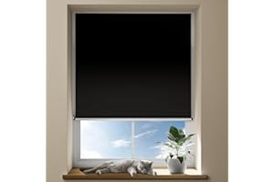 OTUOER 100% Blackout Portable Roller Shades with Magnetic Buckle, No Tools No Drill Cordless Blackout Blinds for Windows, Stick on Black Out Curtains for Bedroom, Travel(35" W x 64" H, Black)