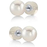 THE PEARL SOURCE Real Pearl Stud Earrings for Women, 14K Gold Genuine Cultured Freshwater Pearls, Classic Round White Pearl Jewelry Gift for Women, Hypoallergenic Fine Jewelry