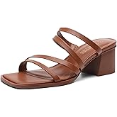 DREAM PAIRS Women's Strappy Heels Block Open Toe Low Heel Chunky Mules Sandals Dress Shoes