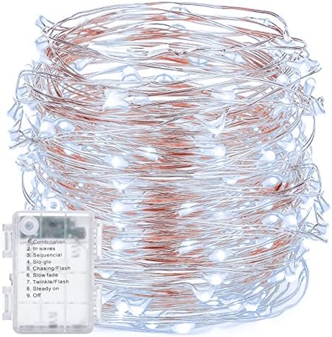 Firefly String Lights, DecorNova 19.7 Feet 60 LED Battery Operated Fairy String Lights with Waterproof 3AA Battery Case &amp; Timer for Christmas Halloween Bedroom Weddings, Cool White