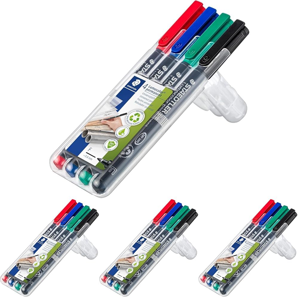 STAEDTLER 318-WP4 Lumocolor Permanent Universal Pens, Fine Point, 0.6mm, Assorted, 4 per Set (Pack of 4) Image