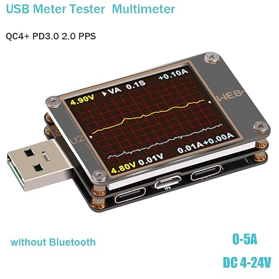 USB Meter Tester USB-Multimeter Spannungstester DC 4~24V 5A Digitale Stromzähler Widerstand Detektor-Farb-Display Stromkapazi