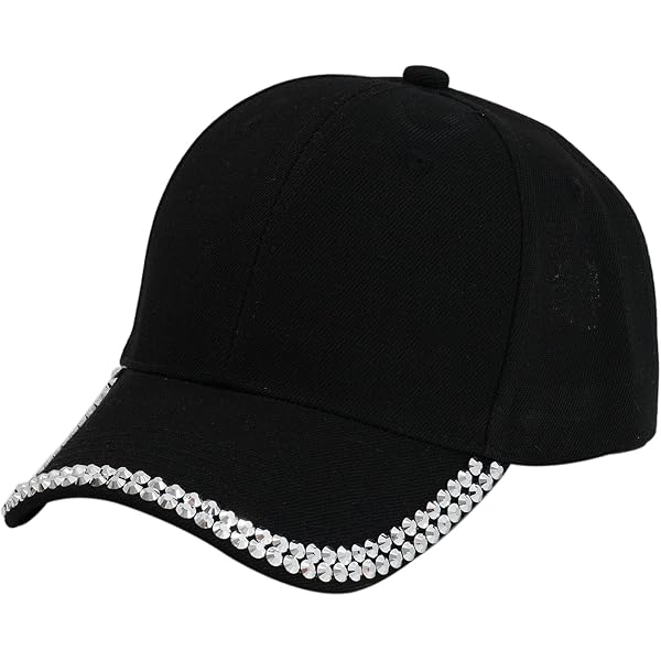HappyERA Crystal Rhinestone Baseball Cap - Adjustable Summer Sun Hat With Bling Decor (Black)