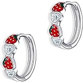Strawberry Earrings Sterling Silver Strawberry Hoop Earrings Fruit Jewelry Gifts for Women