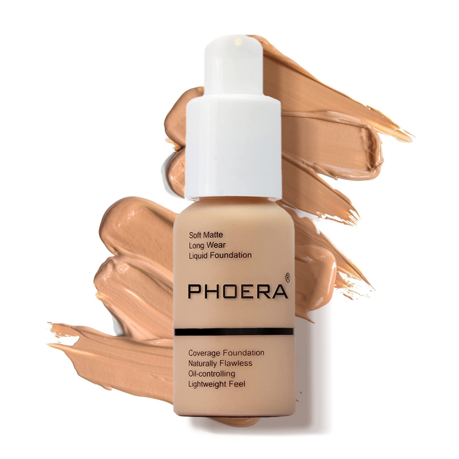 Junhe PHOERA 30ml Foundation Liquid, Full Coverage Foundation 24HR Matte Oil Control Concealer Face Liquid, Flawless Cream Smooth Brighten Long Lasting, 104# Buff Beige