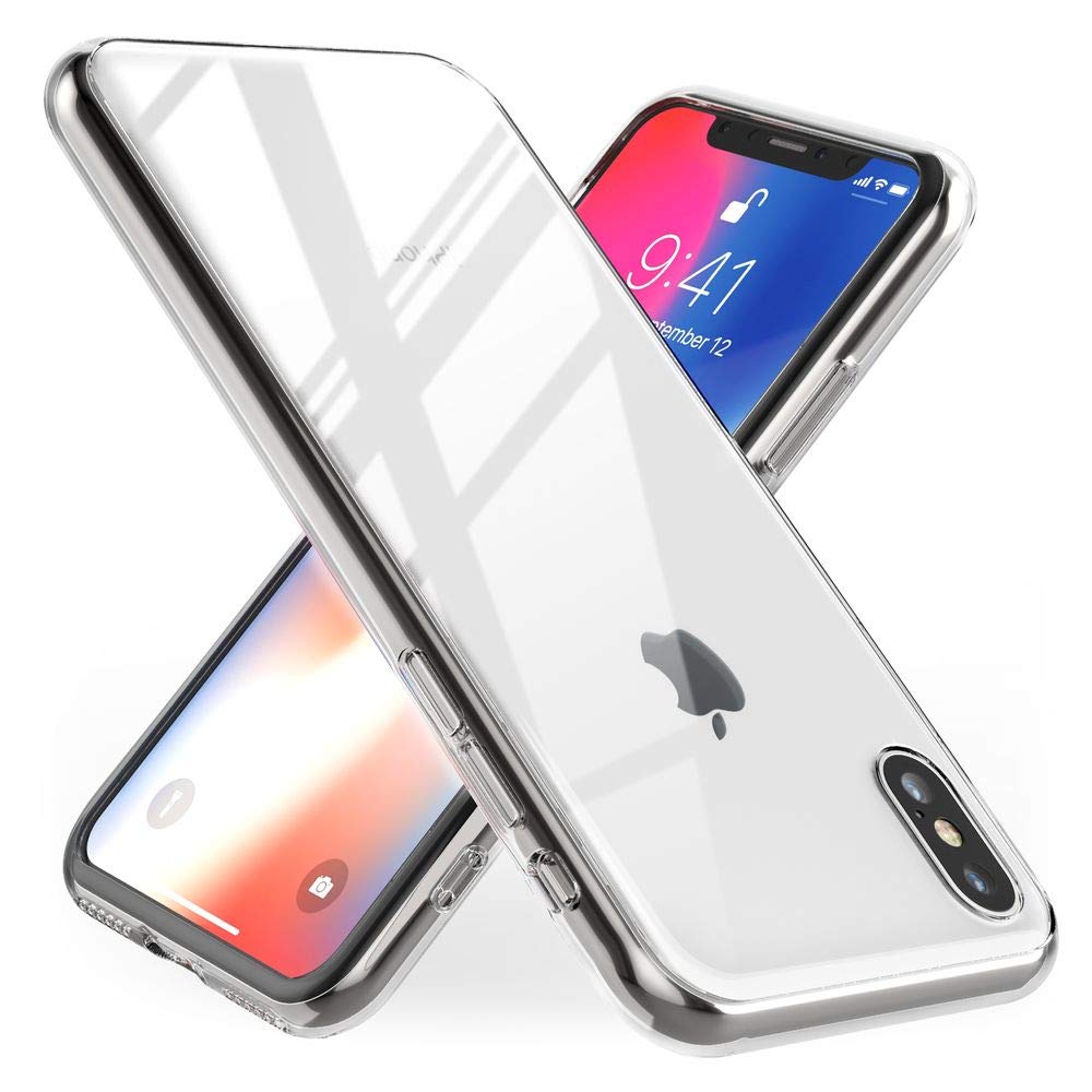 NALIA Tempered Glass Case compatible with iPhone XS Max, Protective Crystal Clear 9H Hard Cover with Silicone Bumper, Shockproof & Scratch-Resistent Mobile Phone Back Protector Coverage - Transparent