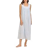 Eileen West Sleepwear & Loungewear for Women – Dobby Stripe Collection - 100% Cotton Lightweight Breathable Long Nightgown