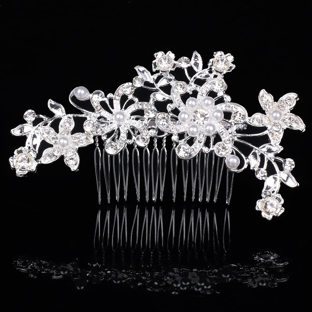 BSLVWG Bridal Wedding Hair Clip Comb Bridal Flower Side Hair Clips Pearl Bridal Headpiece Wedding Accessories for Women and Girls (02)