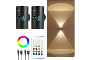 EZVALO Motion Sensor Wall Lights with Remote, 4000mAh Rechargeable Battery Operated Wall Sconces, 3 Color Temps & 12 RGB, Up 