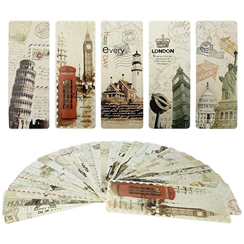 Bilipala 30 PCS Vintage European Scenes Travel Postcard Bookmarks, Note Pads, Memo Pads