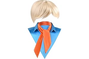 MATINIY 3 PCS Halloween Cosplay Costume Accessories Include Wig Orange Satin Square Scarf and Fake Blue Collar for Men Classic Characters Dress Up