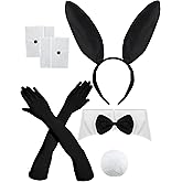 peony man 5 Pcs Halloween Women Bunny Costume Set Include Rabbit Ear Headband Bow Tie Cuffs Tail Long Gloves Rabbit Costume Accessory for Women Halloween Party Cosplay Accessories