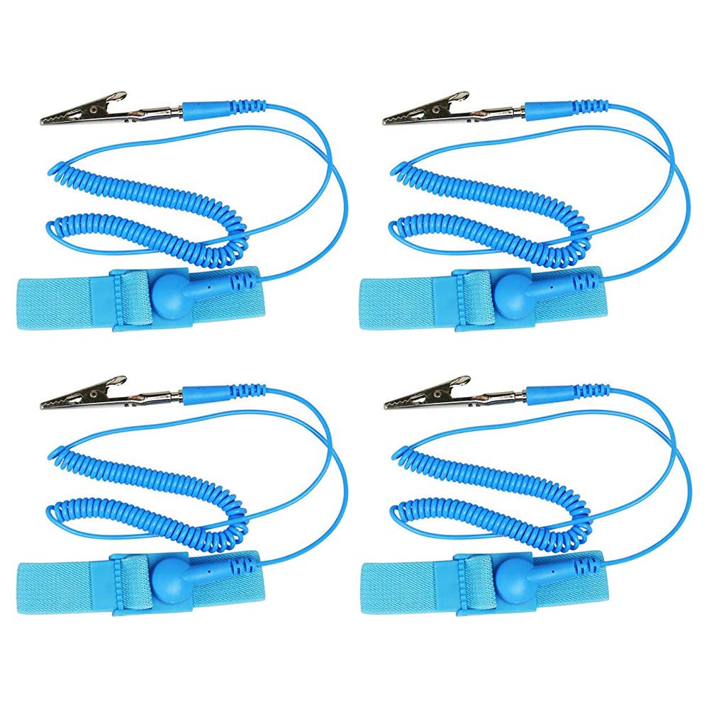 GTIWUNG 4 Pack Anti-Static Wrist Strap, Anti-static Bracelet Discharge Band, ESD Wrist Strap, Reusable Anti-Static Wrist Straps Band with Grounding Wire and Alligator Clip, Blue