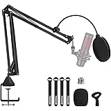 Microphone Arm Stand, TONOR Adjustable Suspension Boom Scissor Mic Stand with Pop Filter, 3/8" to 5/8" Adapter, Mic Clip, Upg