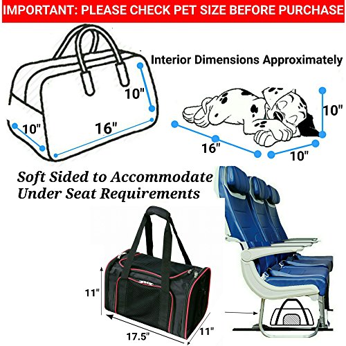 Airline Approved Soft Sided Pet Carrier by Mr. Peanut's, 17.5X11X11" Travel Tote with Soft Padded Bedding With Strong 1/4" Wood Base, Seatbelt & Luggage Attachment, Perfect for Cats and Small Dogs