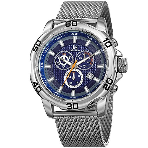 Joshua & Sons Chronograph, Textured Dial with Stainless Steel Mesh Bracelet Watch (Silver/Blue Dial)